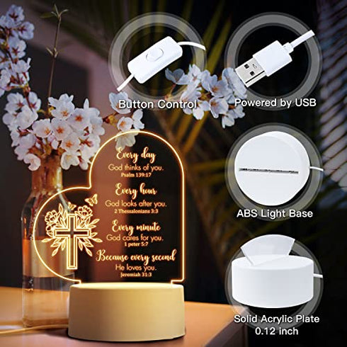Christian Gift for Women, Acrylic Night Light Inspirational Gift for Women, Religious Gifts Scripture Gifts for Women , Night Lamp with Bible Verse and Prayers Gift